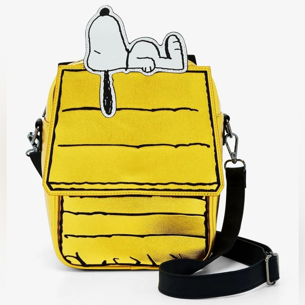 NWT Loungefly Peanuts 75th Anniversary Snoopy on Doghouse Metallic Crossbody Bag